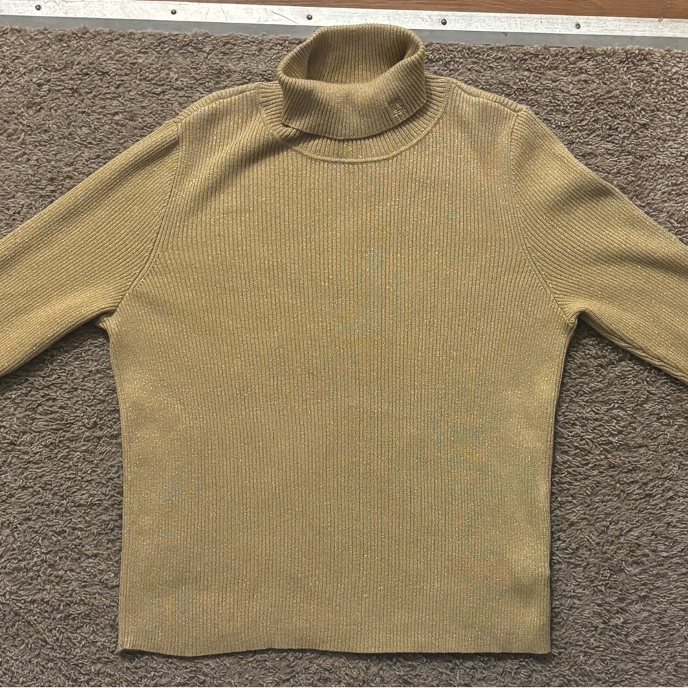 Lauren By Ralph Lauren Woman’s 1X Gold Glitter Turtleneck Sweater Like New